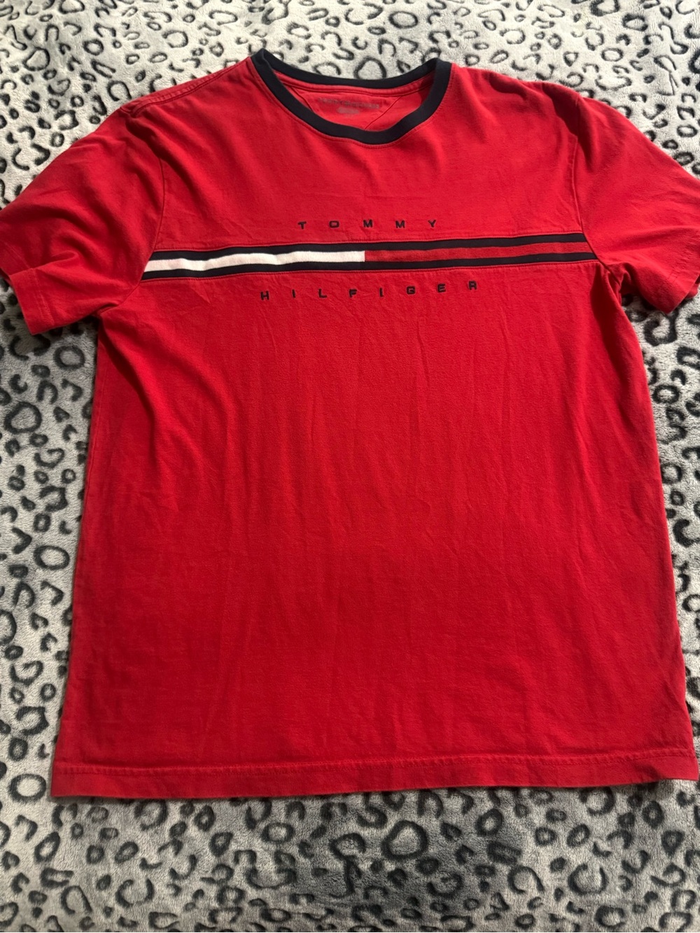 Tommy Hilfiger Red Short Sleeve Tee with Contrast Stripe